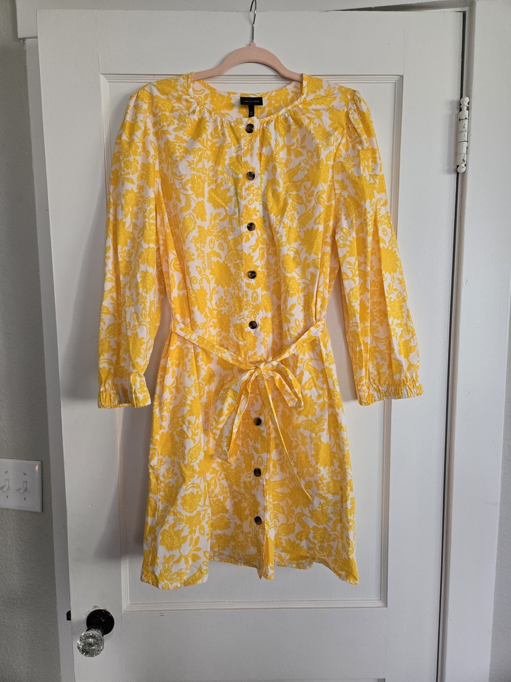 Who What Wear Yellow and White Floral Button-Front Dress